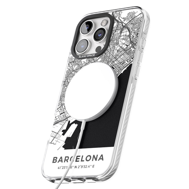 iPhone 16 Pro Max Map of Barcelona, Spain Black Impact Phone Case