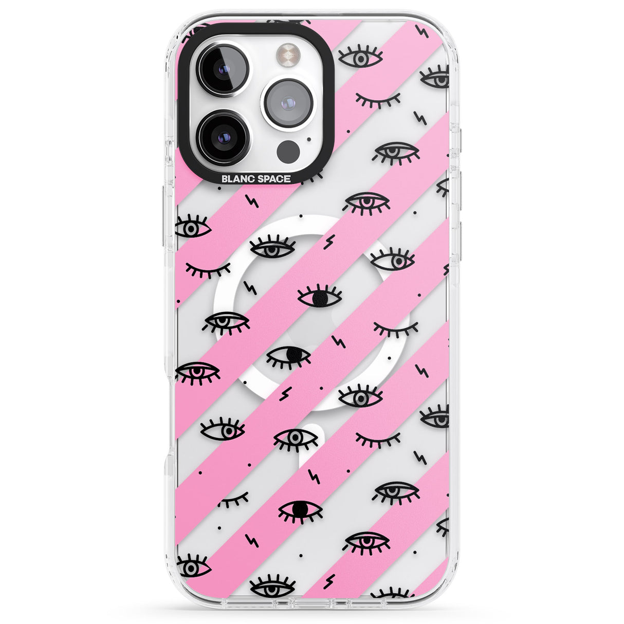 iPhone 16 Pro Max Pink Stripe Eyes Black Impact Phone Case