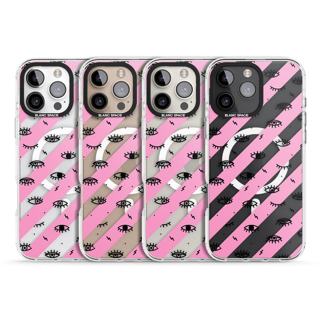 iPhone 16 Pro Max Pink Stripe Eyes Black Impact Phone Case