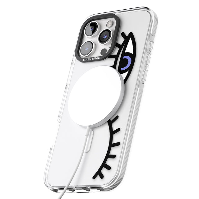 iPhone 16 Pro Max Winking Eyes Transparent Pattern Black Impact Phone Case