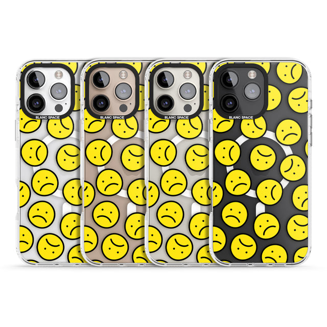 iPhone 16 Pro Max Sad Face Clear Pattern Black Impact Phone Case