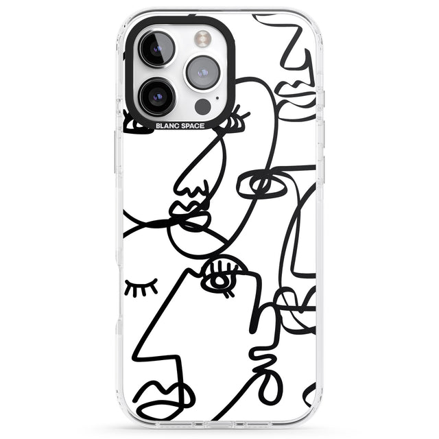 iPhone 16 Pro Max Abstract Continuous Line Faces Black on White Black Impact Phone Case