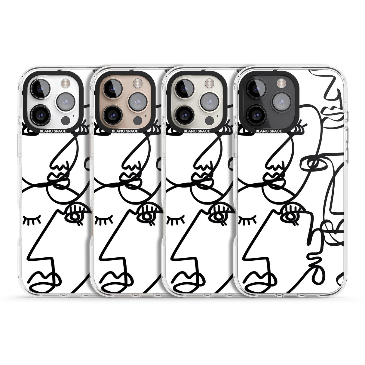 iPhone 16 Pro Max Abstract Continuous Line Faces Black on White Black Impact Phone Case