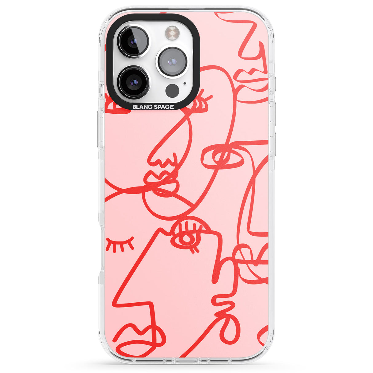 Abstract Continuous Line Faces Red on Pink