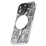 iPhone 16 Pro Max Abstract Continuous Line Faces White on Clear Black Impact Phone Case