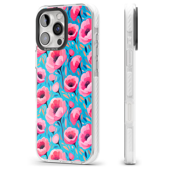 iPhone 16 Pro Max Tropical Pink Poppies Black Impact Phone Case