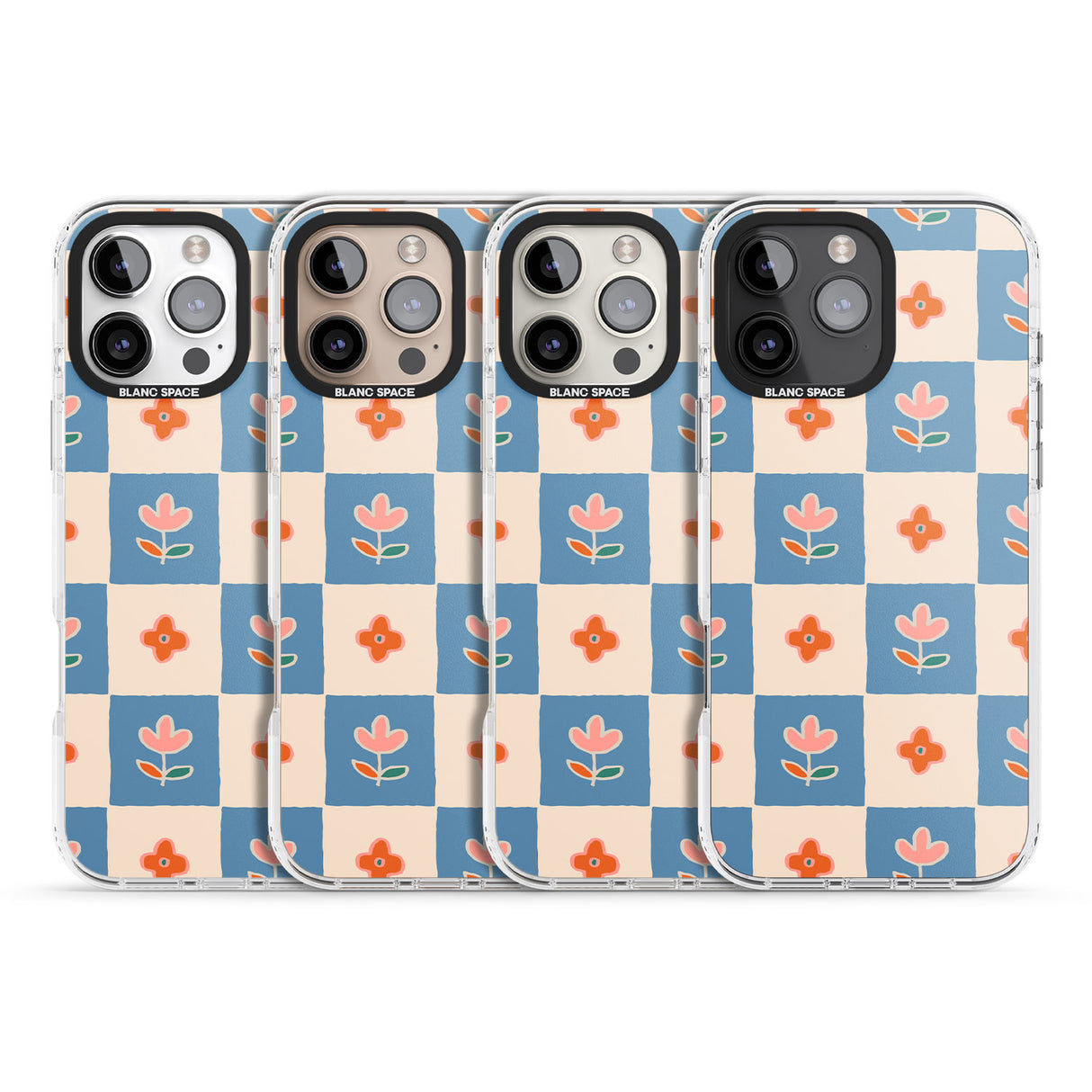 iPhone 16 Pro Max Vintage Bloom Checkered Black Impact Phone Case