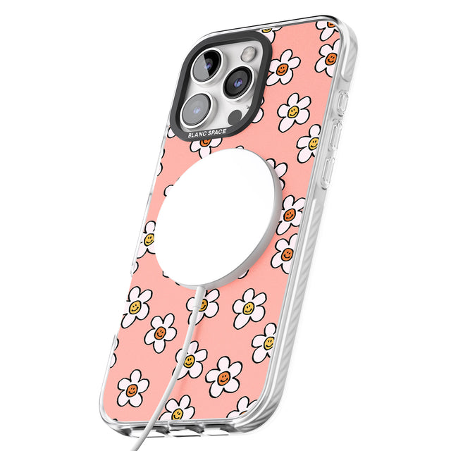 iPhone 16 Pro Max Peachy Daisy Smiles Black Impact Phone Case