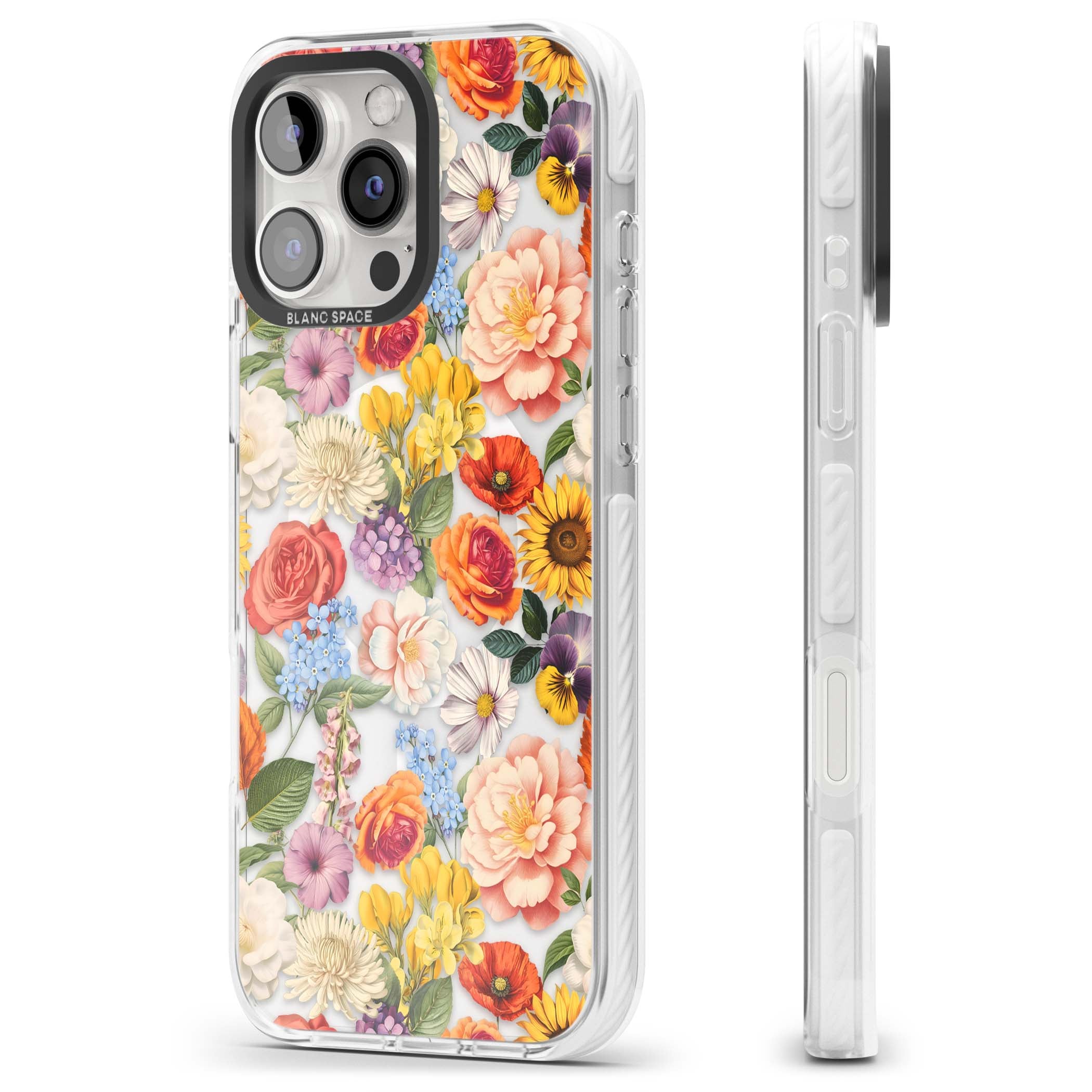 Bloom Basket floral iPhone case featuring cottage garden flowers including peonies, sunflowers, and wildflowers in pastel col | Impact Magsafe case for iPhone 16 Pro, iPhone 16 Pro Max