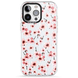 iPhone 16 Pro Max Cherry Blossoms on Blue Stripes Pattern Black Impact Phone Case