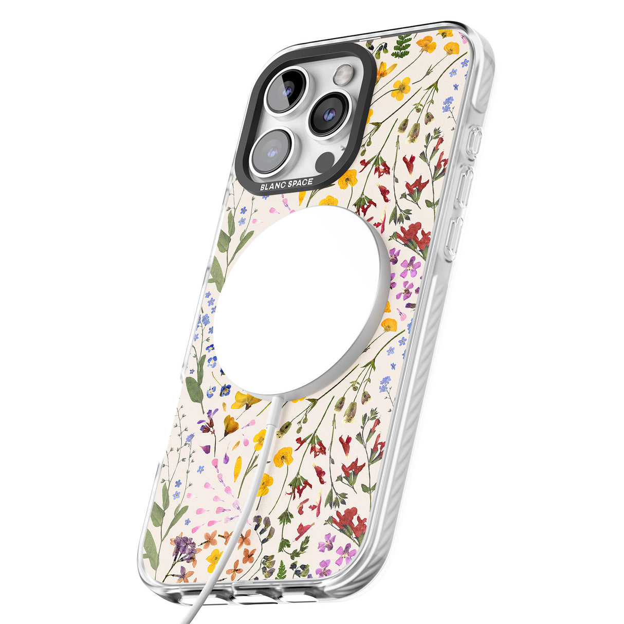 iPhone 16 Pro Max Wildflower & Leaves Cluster Design - Cream Black Impact Phone Case