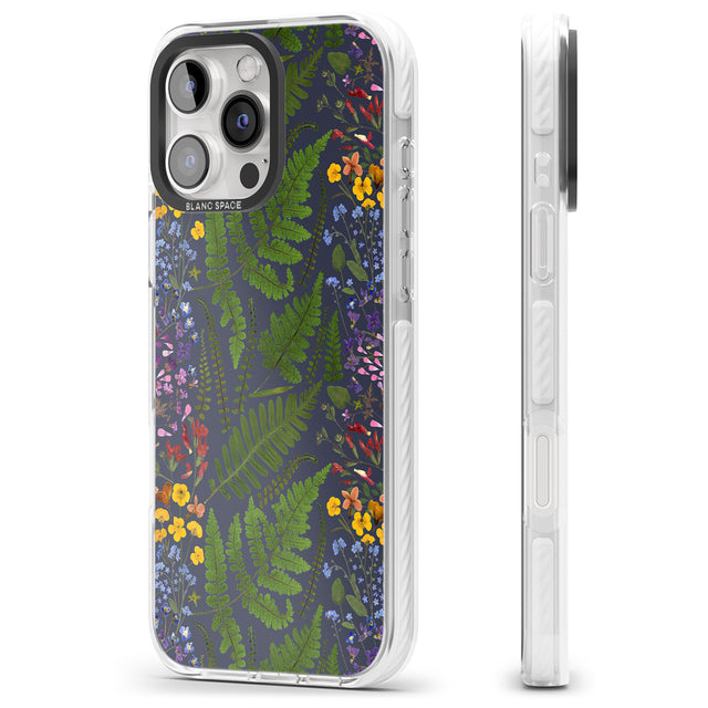 iPhone 16 Pro Max Busy Floral and Fern Design - Navy Black Impact Phone Case