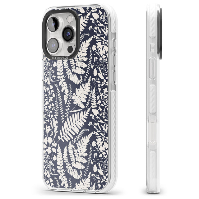 iPhone 16 Pro Max Wildflowers and Ferns on Navy Black Impact Phone Case