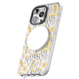 iPhone 16 Pro Max Yellow Leaves Transparent Floral Black Impact Phone Case