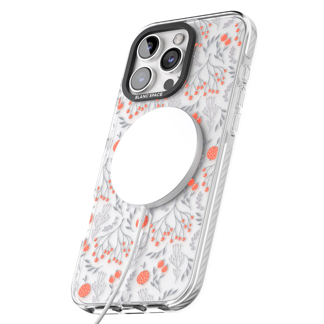 iPhone 16 Pro Max Red Fruits Transparent Floral Black Impact Phone Case