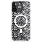 iPhone 16 Pro Max Funky Floral Patterns White on Clear Black Impact Phone Case