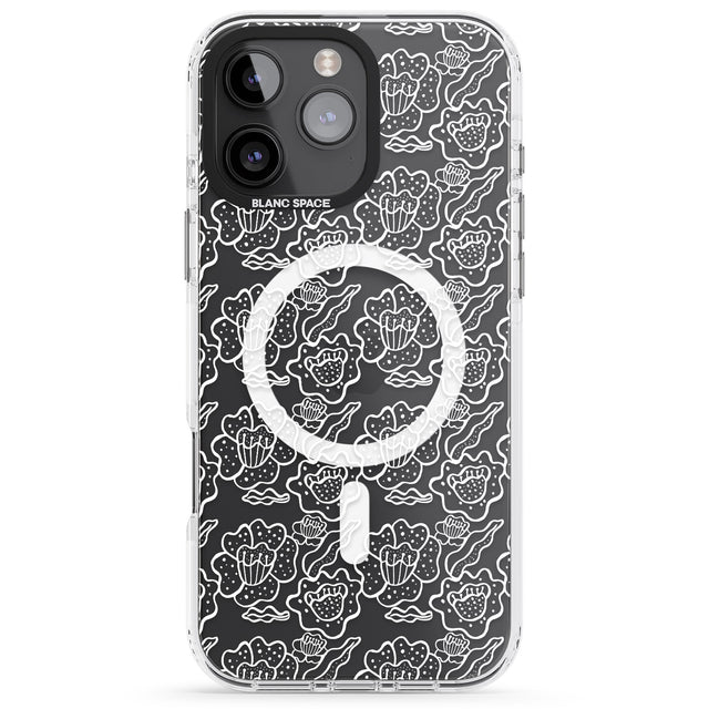 iPhone 16 Pro Max Funky Floral Patterns White on Clear Black Impact Phone Case