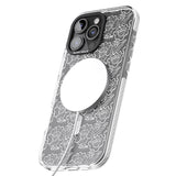 iPhone 16 Pro Max Funky Floral Patterns White on Clear Black Impact Phone Case