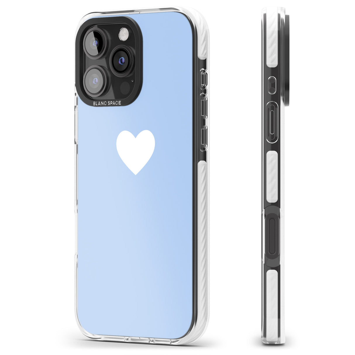 iPhone 16 Pro Max Single Heart Design: White & Baby Blue Black Impact Phone Case