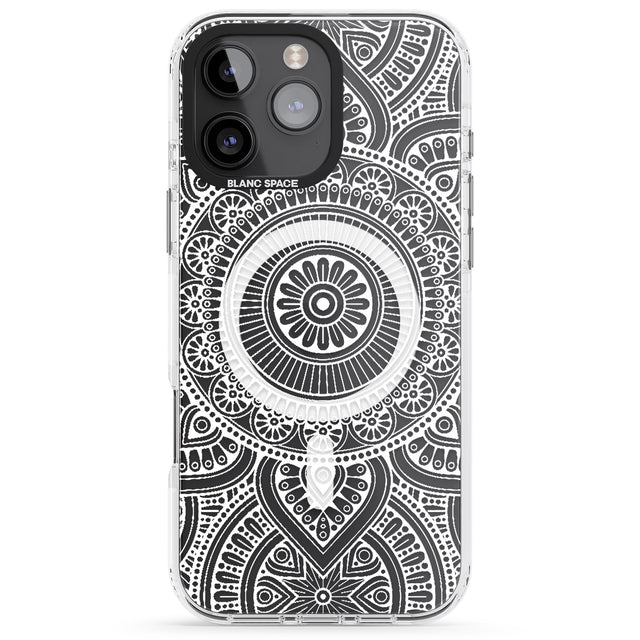 iPhone 16 Pro Max White Henna Flower Wheel Black Impact Phone Case