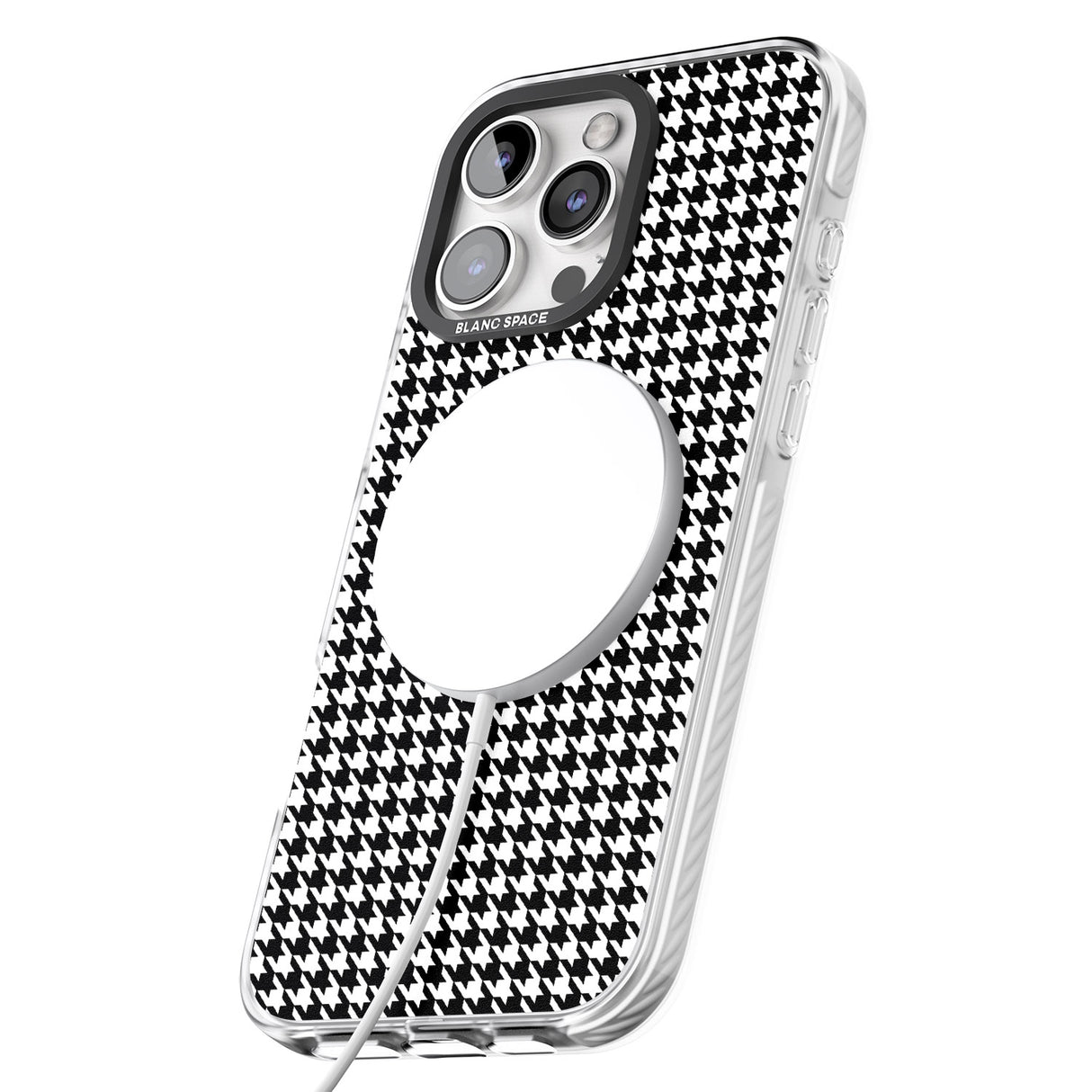 iPhone 16 Pro Max Black Houndstooth Pattern Black Impact Phone Case