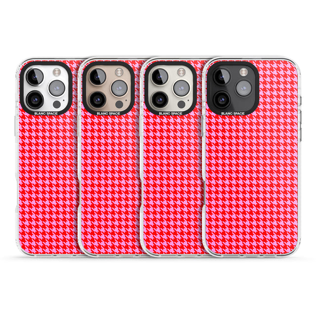 iPhone 16 Pro Max Neon Pink & Red Houndstooth Pattern Black Impact Phone Case