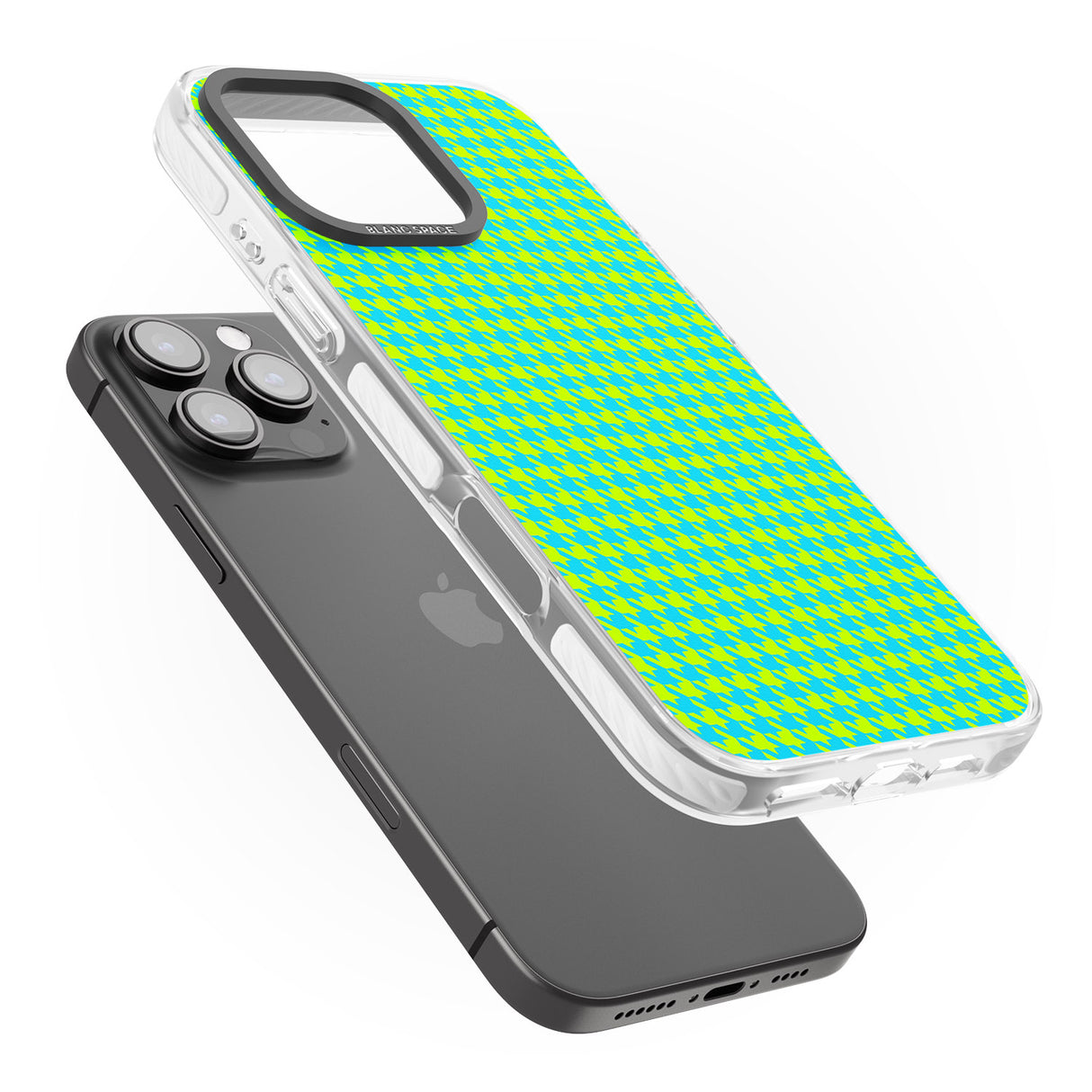 iPhone 16 Pro Max Neon Lime & Turquoise Houndstooth Pattern Black Impact Phone Case