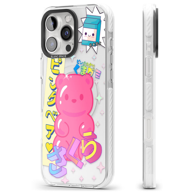 iPhone 16 Pro Max Kawaii Pink Bear Collage Clear Impact Phone Case + Magsafe