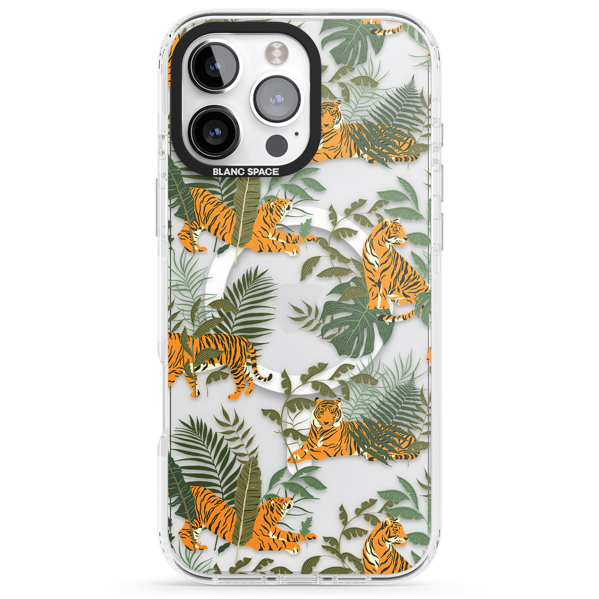 iPhone 16 Pro Max ClearTiger & Fern Jungle Cat Pattern Black Impact Phone Case