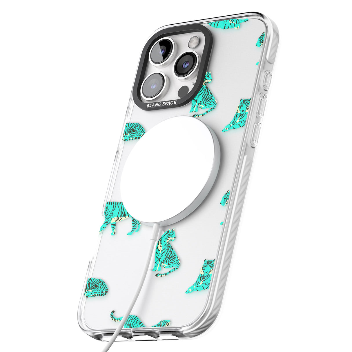 iPhone 16 Pro Max Turquoise Tiger Jungle Cat Pattern Black Impact Phone Case