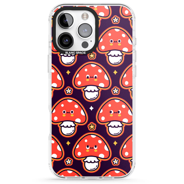 iPhone 16 Pro Max Mushroom Kawaii Pattern Black Impact Phone Case