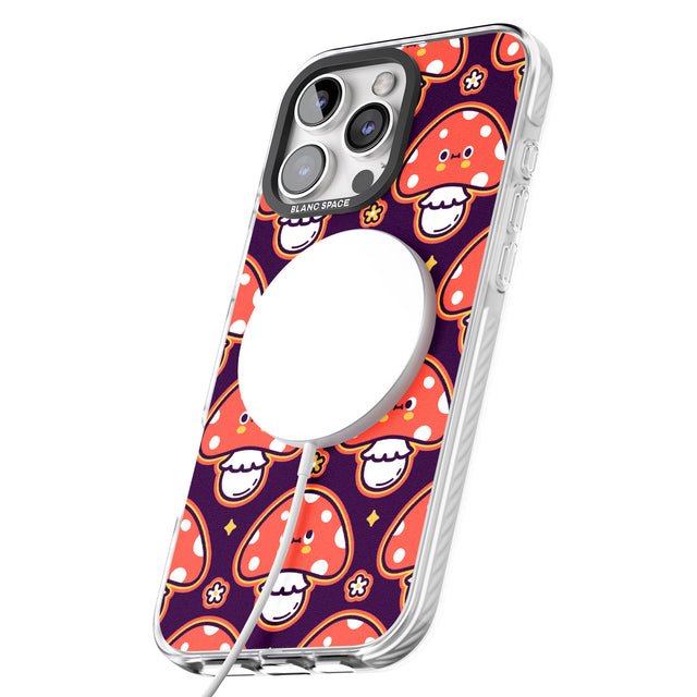 iPhone 16 Pro Max Mushroom Kawaii Pattern Black Impact Phone Case