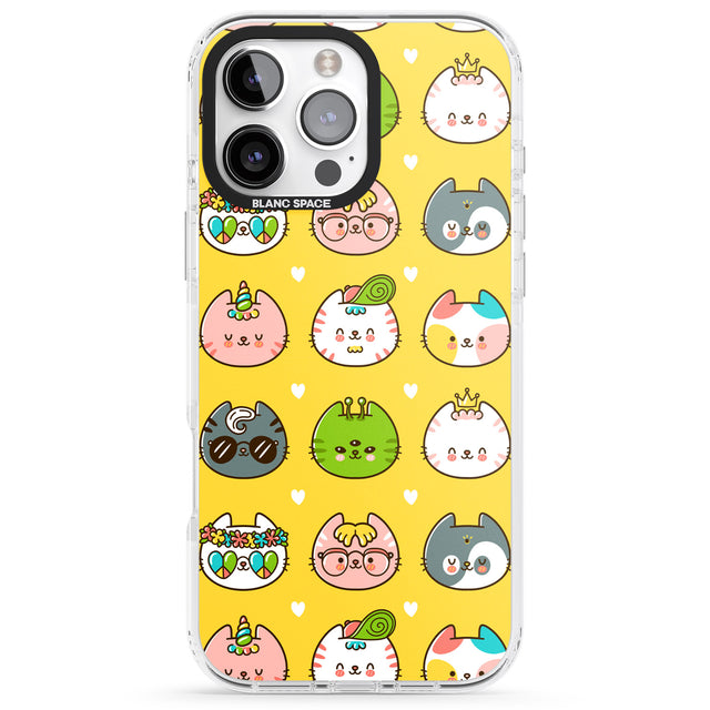 iPhone 16 Pro Max Mythical Cats Kawaii Pattern Black Impact Phone Case