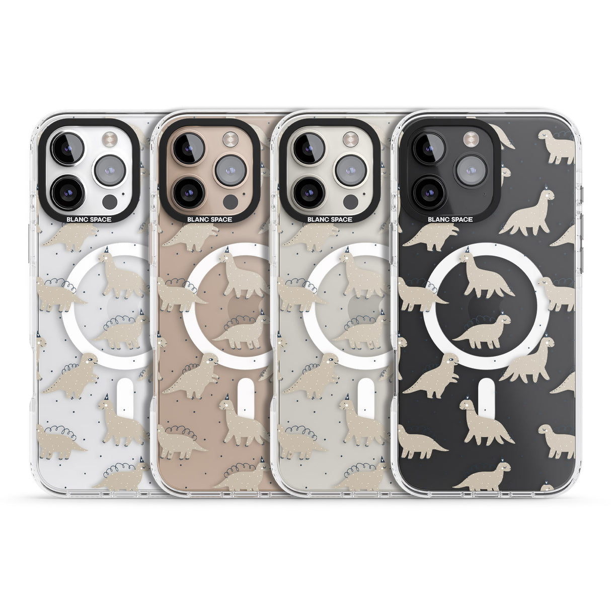 iPhone 16 Pro Max Adorable Dinosaurs Pattern (Clear) Black Impact Phone Case