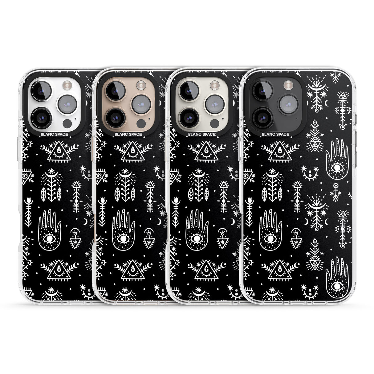 iPhone 16 Pro Max Tribal Palms - White on Black Black Impact Phone Case