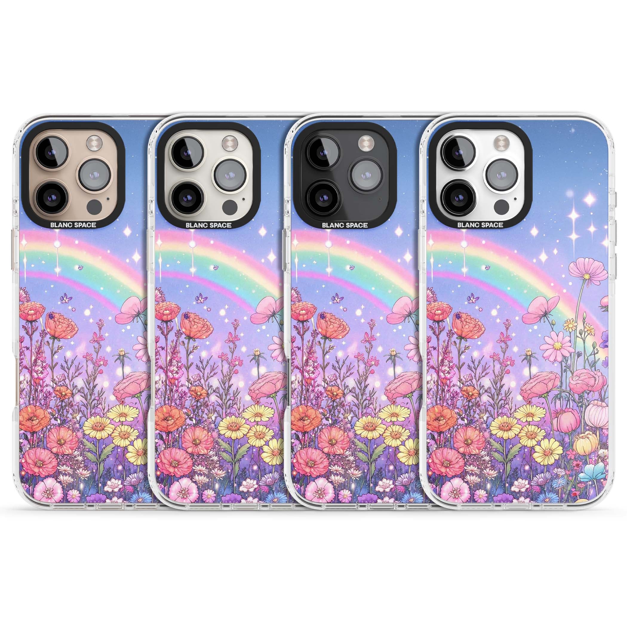 Magical Meadow fairycore iPhone case featuring a pastel rainbow, sparkling stars and a wildflower meadow | Impact Magsafe case for iPhone 16 Pro, iPhone 16 Pro Max
