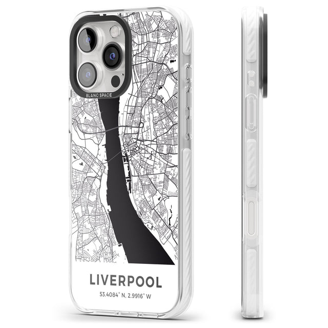 iPhone 16 Pro Max Map of Liverpool, England Black Impact Phone Case