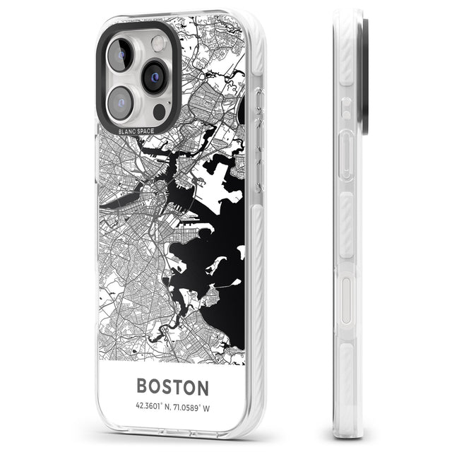 iPhone 16 Pro Max Map of Boston, Massachusetts Black Impact Phone Case