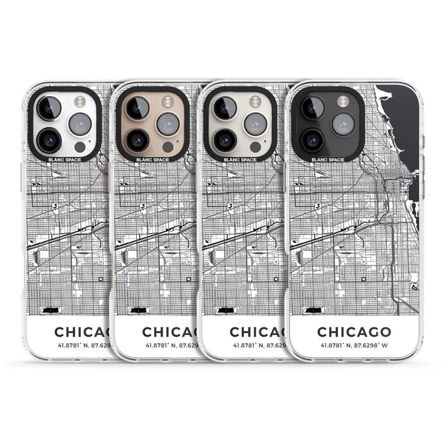 iPhone 16 Pro Max Map of Chicago, Illinois Black Impact Phone Case