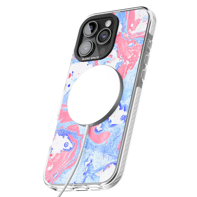 iPhone 16 Pro Max Pink, Blue & White Marbled Paper Pattern Black Impact Phone Case