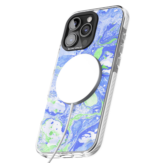 iPhone 16 Pro Max Dark Blue & Green Marbled Paper Pattern Black Impact Phone Case