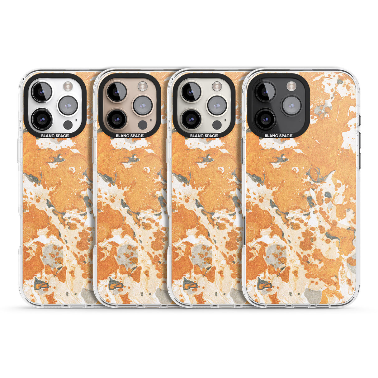 iPhone 16 Pro Max Orange Marbled Paper Pattern Black Impact Phone Case