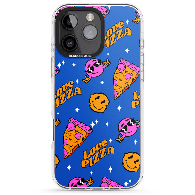 iPhone 16 Pro Max Psychedelic Love Pizza Pattern Black Impact Phone Case