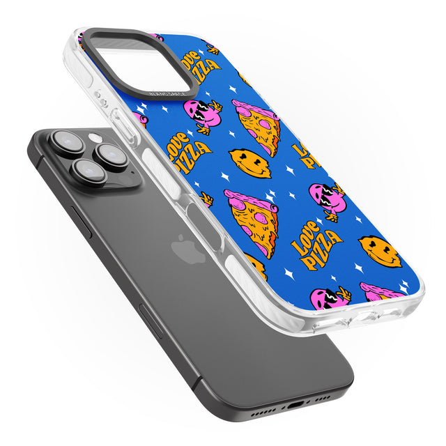 iPhone 16 Pro Max Psychedelic Love Pizza Pattern Black Impact Phone Case