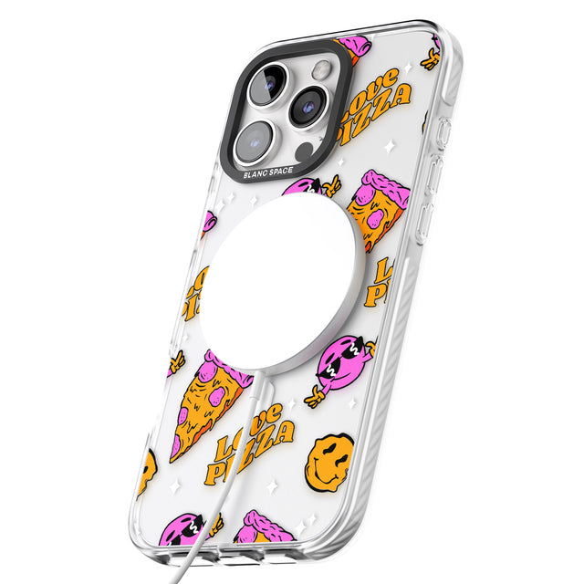 iPhone 16 Pro Max Psychedelic Love Pizza Pattern (Clear) Black Impact Phone Case