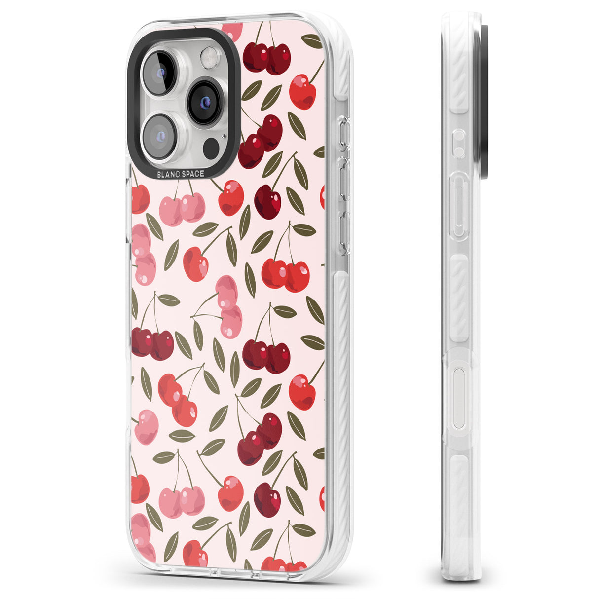 iPhone 16 Pro Max Fruity & Fun Patterns Cherries Black Impact Phone Case