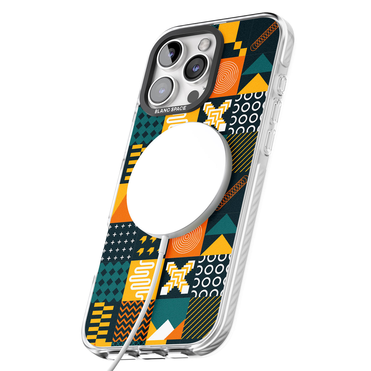 iPhone 16 Pro Max Funky Geometric Patterns: Orange & Dark Green Black Impact Phone Case