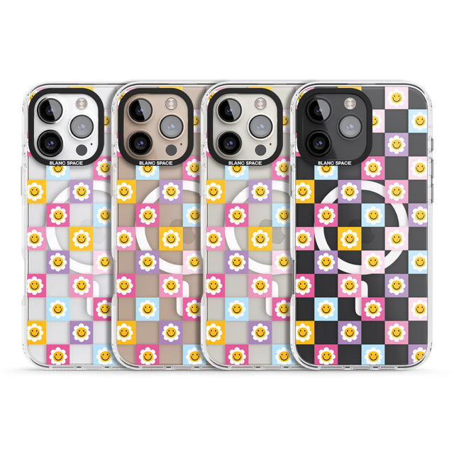 iPhone 16 Pro Max Daisy Squares Pattern Black Impact Phone Case