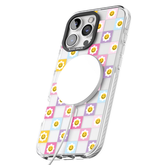 iPhone 16 Pro Max Daisy Squares Pattern Black Impact Phone Case