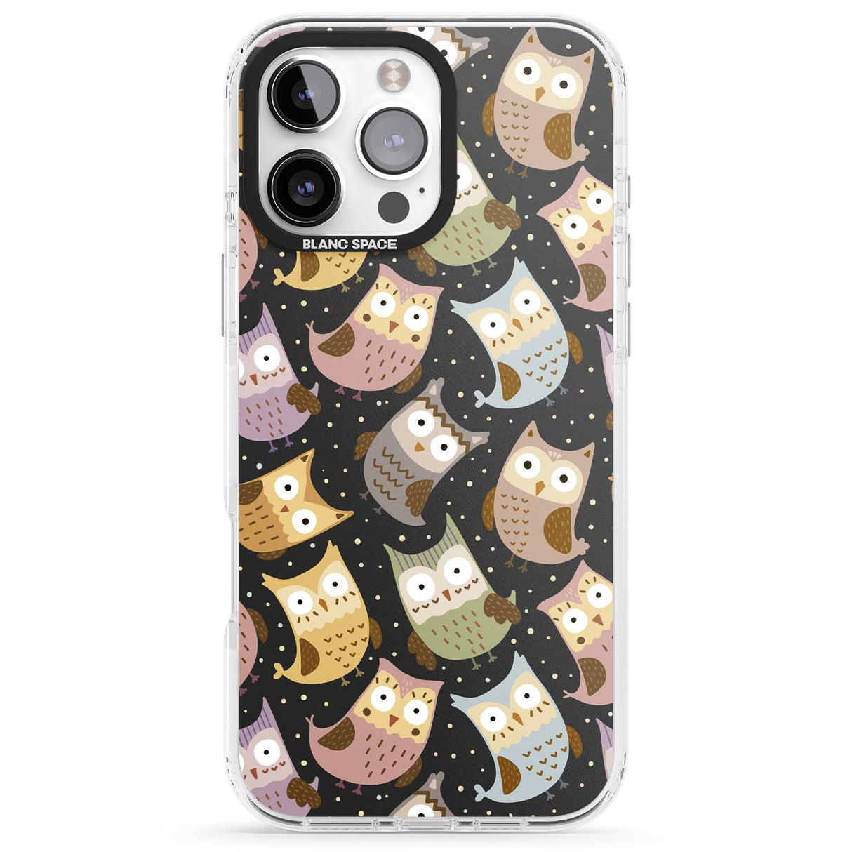 iPhone 16 Pro Max Cute Owl Pattern Black Impact Phone Case